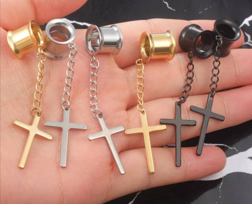 Ear Tunnel Earrings Ear Plug Plugs Silver Gold Golden Black Etsy