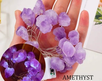 Gemstone crystal fairy light raw amethyst fairy lights atmospheric home decoration for a magical atmosphere handmade gift idea citrine quartz