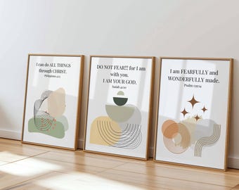 Christian Affirmations Wall Art Prints: Neutral Boho Decor (Digital Download)