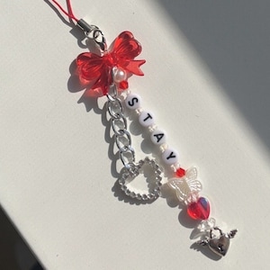 Red/White personalized kpop charm, keychain, light stick charm, phone lanyards, photocard binder charm (customizable)