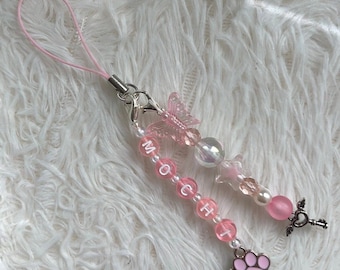 Custom Pet Name Beaded Charm, Phone Lanyard, Pet Memorial