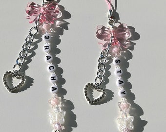 Personalized Kpop Charm Keychain, White Beads, Custom Phone Lanyard