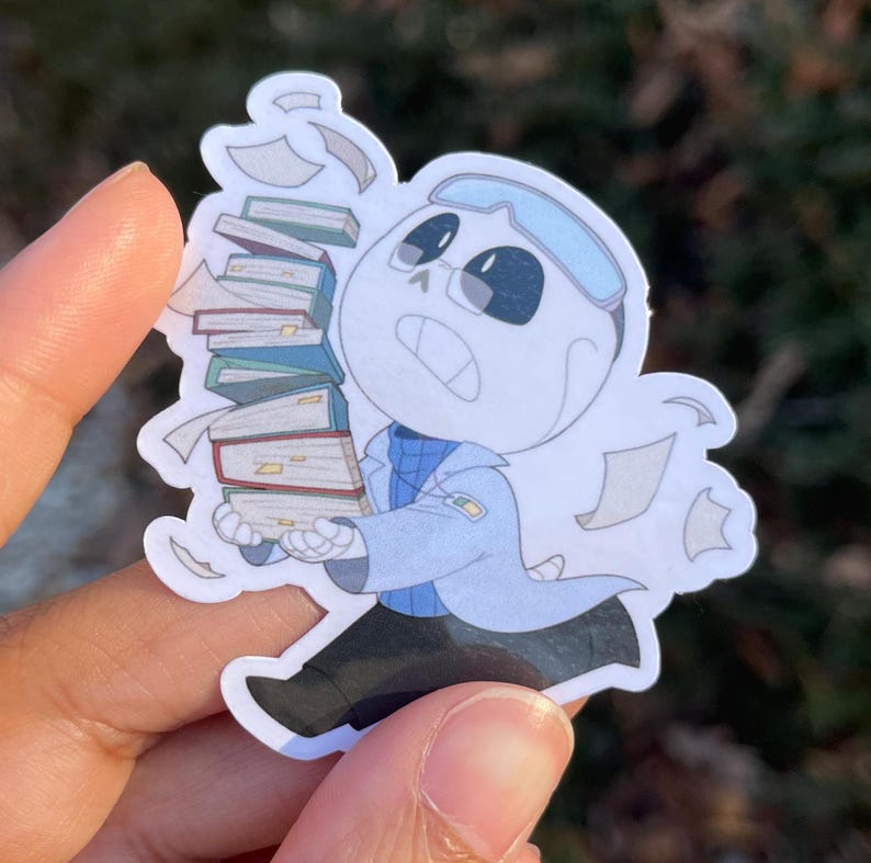 A skeleton balancing a stack of books in his hands.