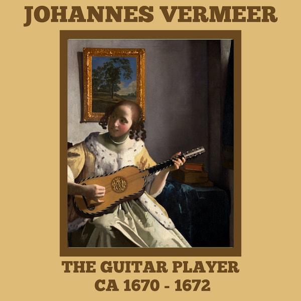 The Guitar Player By Johannes Vermeer/Digital Wall Art Print/High-Quality Reproduction Masterpiece for Home or Office Décor/Instant Download