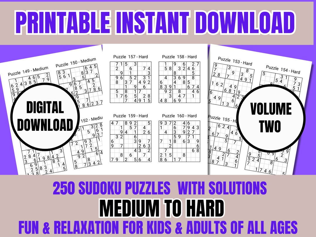 Volume Two 250 Printable Sudoku Puzzle Collection Digital Etsy