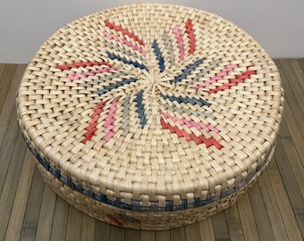 Woven coiled basket with lid star design 31cm