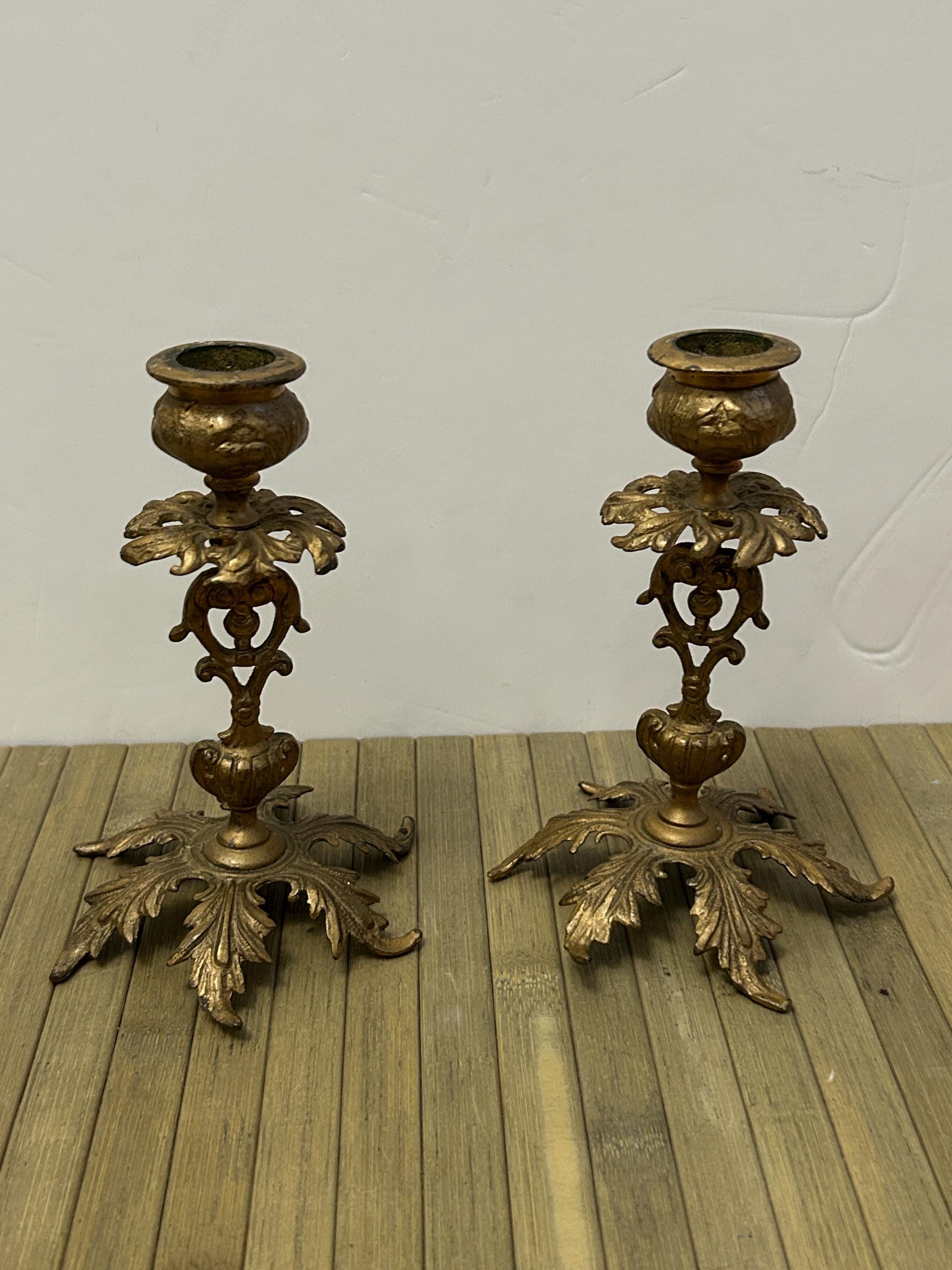 Paire De Bougeoirs En Or Design Campagnard Vintage Shabby
