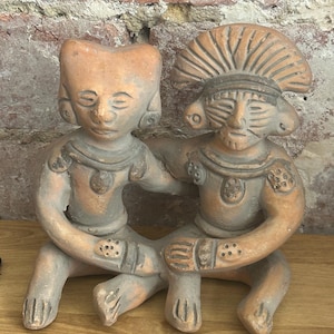 pre-Hispanic pottery of Mexico replica of Aztec, Mayan & Olmec deities couple figurine in clay