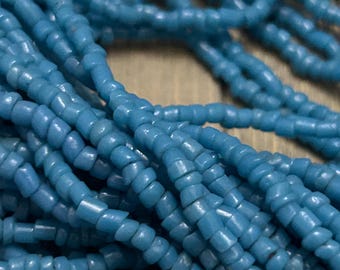 vintage multi strand tiny stone   bead necklace with hook clasp, turquoise / blue  tone