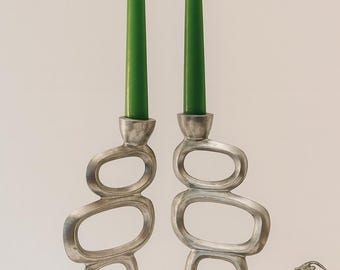 vintage candlestick holders by Matthew Hilton silvertone modernist