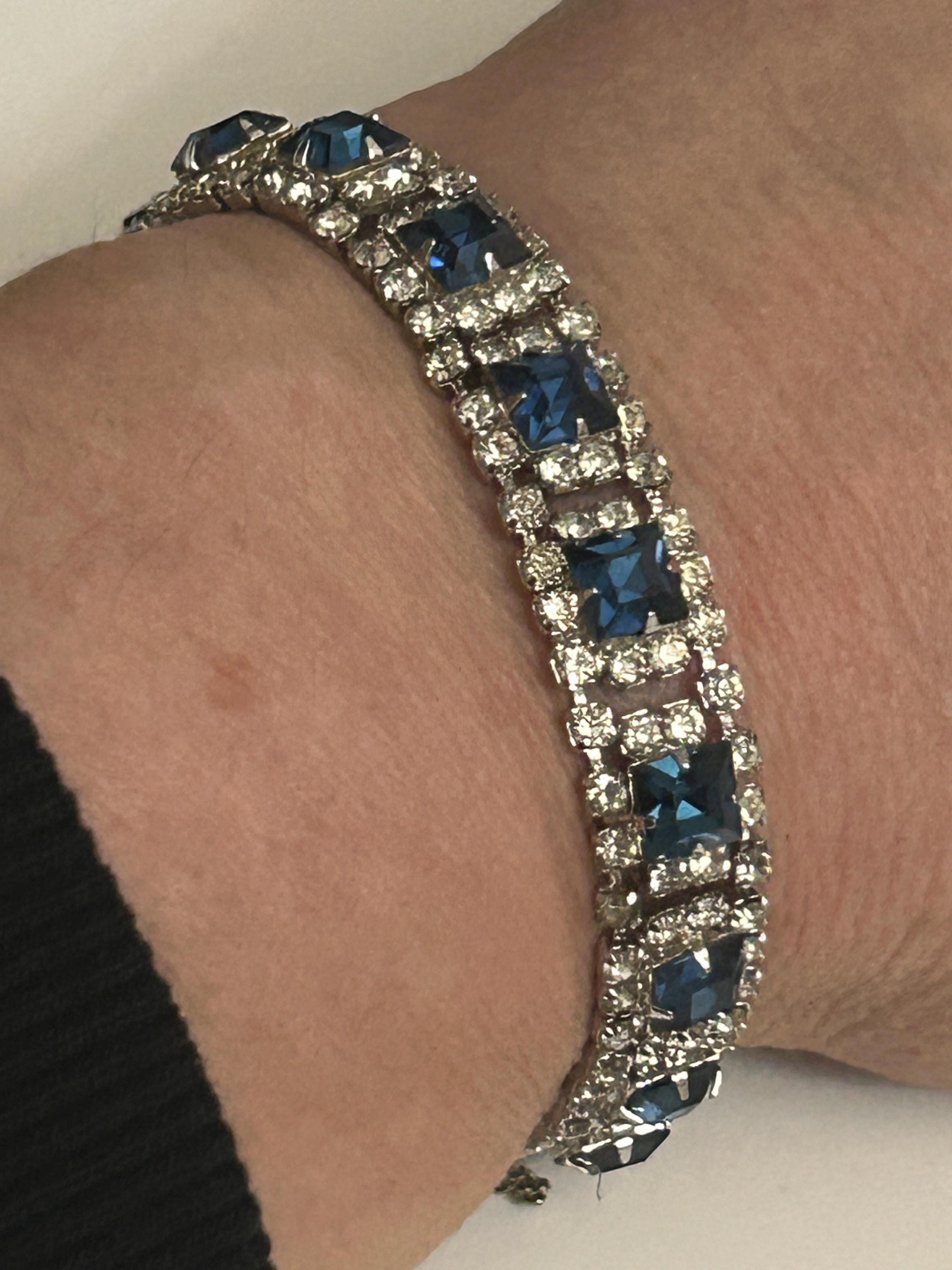 Vintage Kramer of New York Rhinestone Bracelet , Blue and