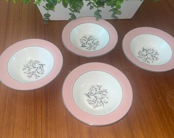 4 Homer Laughlin Cavalier Eggshell Springtime Pink Trimmed Berry Bowls 6" x 1.5", free shipping