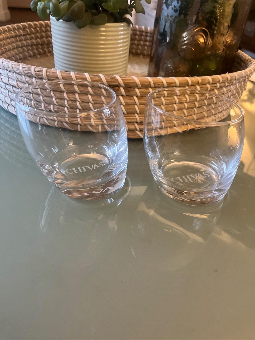 Chivas Regal Slanted Tilted Leaning Bottom Etched Glass Lowball Rocks ...