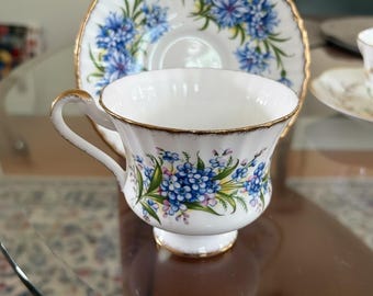 Vintage Paragon 'By Appointment by her Majesty'  Tea Cup & Saucer Blue Floral. Free shipping