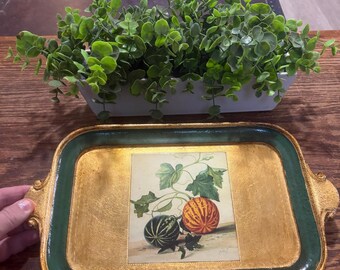 Vintage Venetian Florentine Wood Gold Gilt  Tray - Made in Italy 11” X 8”. Free shipping