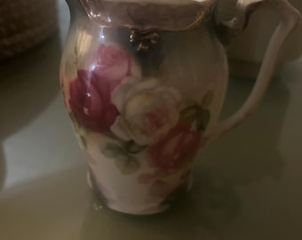Vintage Luster ware pitcher hand pained roses. 4” Tall. 2” Wide. free shipping