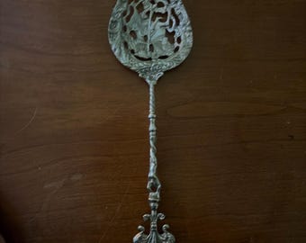 Vintage Italian 10.5” Decorative Ornate Serving Spoon- Brass. Intricate Design. Free shipping