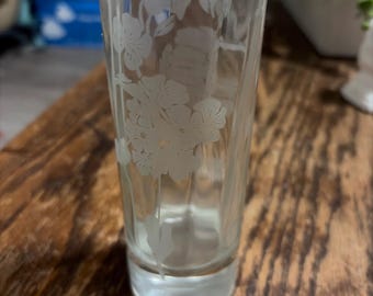 Vintage Pasabahce Carafe Floral Glass Vase Turkey Turkish Flowers . 8”tall, 2”diameter. Free shipping