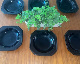 Set Of 6 Rimmed Soup/ Coupe Bowls - English Chintz, Black Tea C6103 8.5" 1980s. free shipping