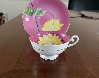 Trimont China Occupied Japan Pink Yellow Vintage Demitasse Teacup & Saucer Set. Free shipping