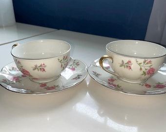 Set Of 2 Tea Cup & Saucer - Theodore Haviland Porcelain - Delaware Pink Roses. free shipping