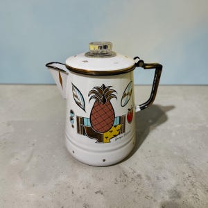Vintage Georges Briard Metal Enamel Coffee Tea Pot Pineapple Ambrosia MCM. Free shipping