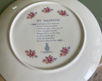 Vintage Valentines Day Plate by Royal Doulton "My Valentine"  1978. free shipping