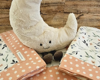 Coral Flowers, Flannel Self Binding Baby Blankets
