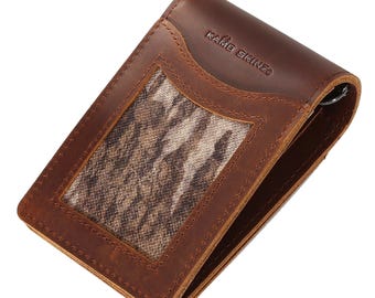 Leather Folding Money Clip Wallet with Mossy Oak® New Bottomland®
