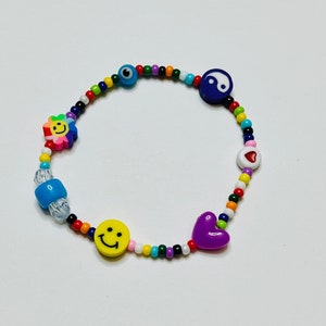 90s Inspired Trendy Bracelet, Y2K Trendy Bracelet, Seed Bead Bracelet, Eclectic Charm Bracelet, Stretchy Bracelet, 90s Preppy Bracelet