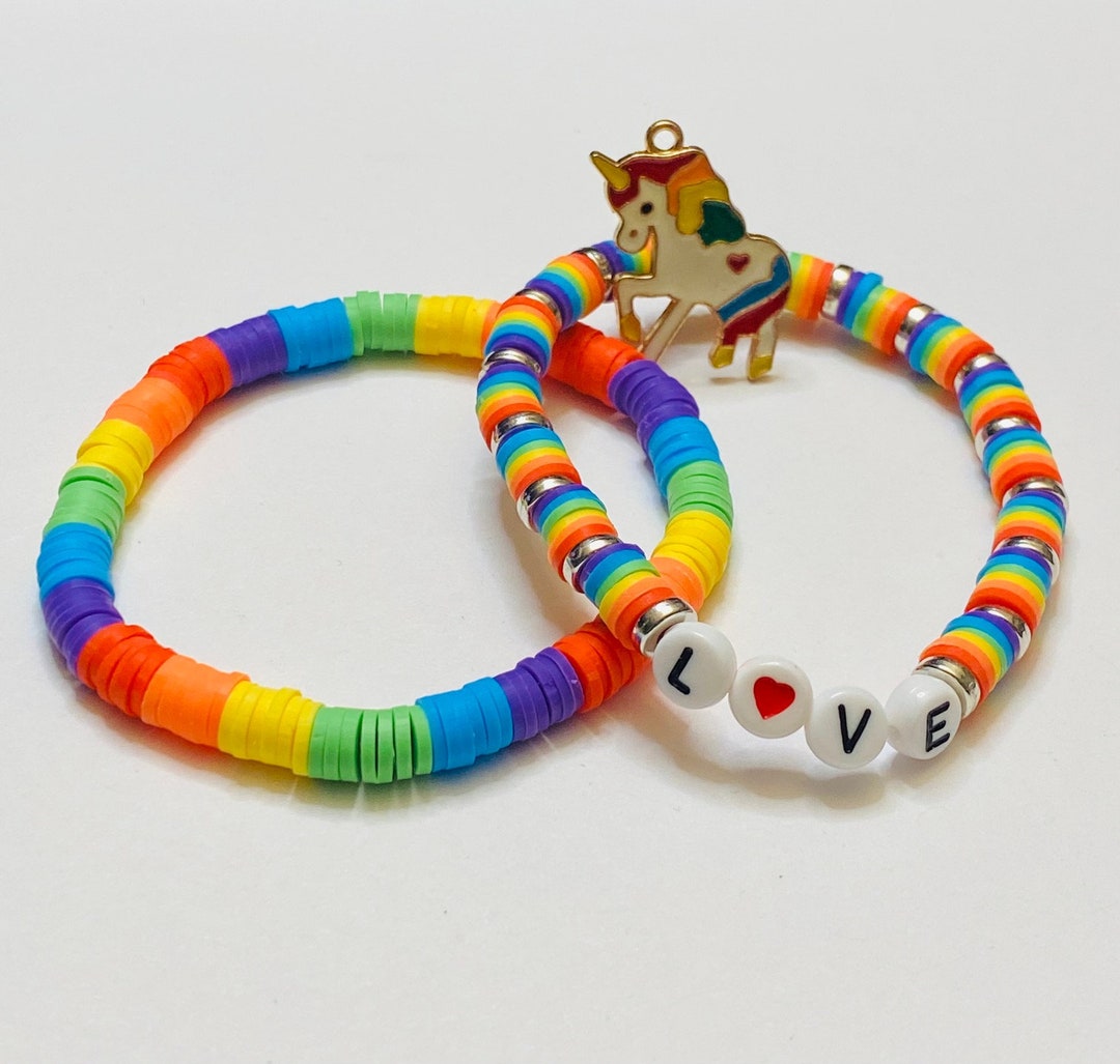 Pride Rainbow Disc Bead Bracelet Set, Heishi Bracelets, LGBTQ ...