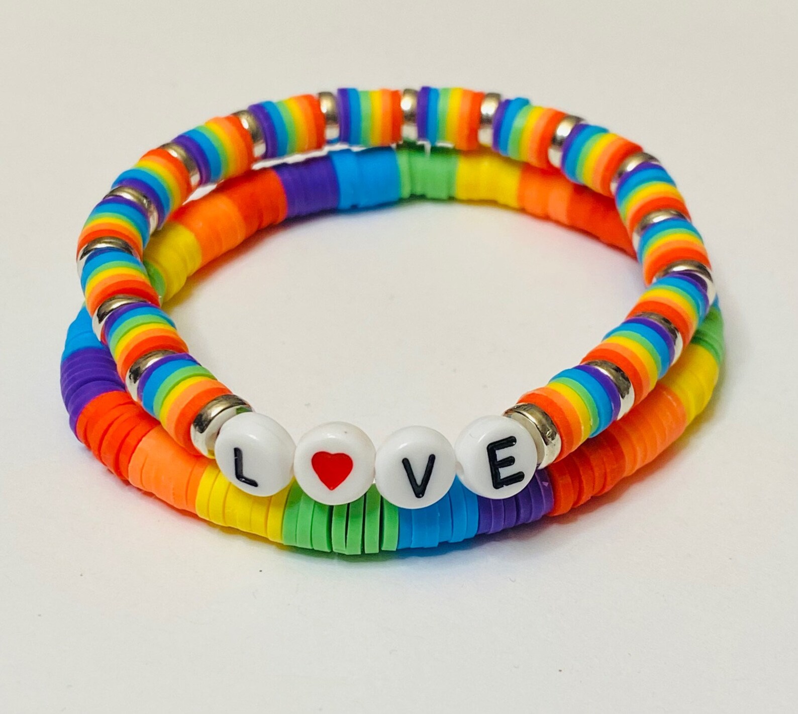 Pride Rainbow Disc Bead Bracelet Set, Heishi Bracelets, LGBTQ ...