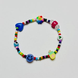 90s Inspired Trendy Bracelet, Y2K Trendy Bracelet, Seed Bead Bracelet, Eclectic Charm Bracelet, Stretchy Bracelet, 90s Preppy Bracelet