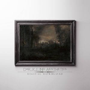 Dark Swamp Painting | Vintage Moody Cottagecore Dark Landscape Printable Wall Art | Dark Academia Aesthetic | Digital Download