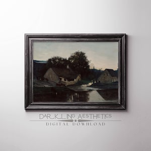 Dark Hamlet Gemälde | Vintage neutrale schwermütige Landschaft druckbare Wandkunst | Dark Academia Ästhetik | Digitaler Download