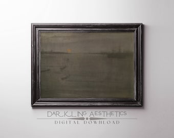 Nächtliche Meerlandschaft Gemälde | Vintage schwermütige Cottagecore dunkle Mondlandschaft druckbare Kunst | Dark Academia Ästhetik | Digitaler Download