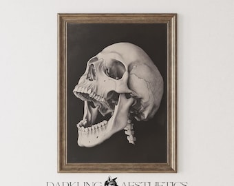 Open Mouth Skull Print | Vintage Human Anatomy Skeleton Bones Decor Printable Wall Art | Dark Academia Aesthetic | Digital Download