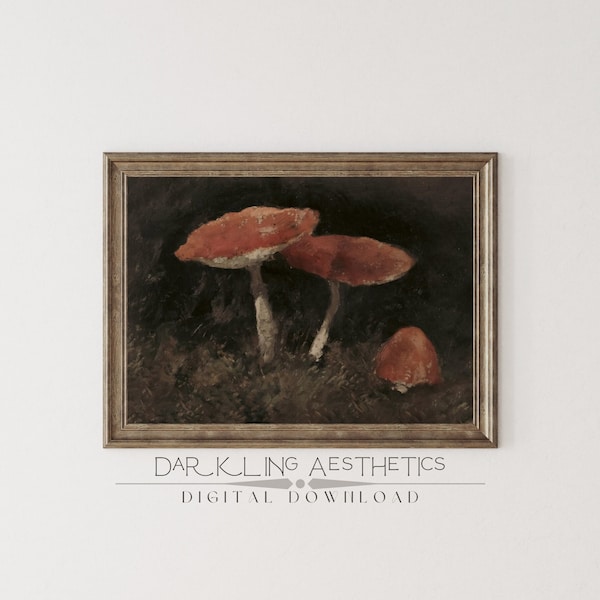 Mushrooms Print | Vintage Moody Victorian Dark Cottagecore Fungi Printable Wall Art | Dark Academia Aesthetic | Digital Download