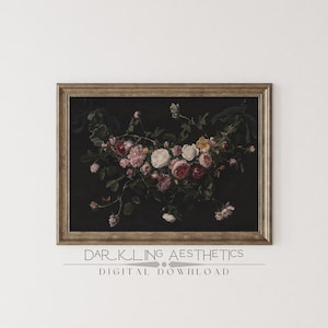 Flemish Rose Garland Painting | Vintage Moody Floral Printable Wall Art | Dark Academia Aesthetic | Digital Download