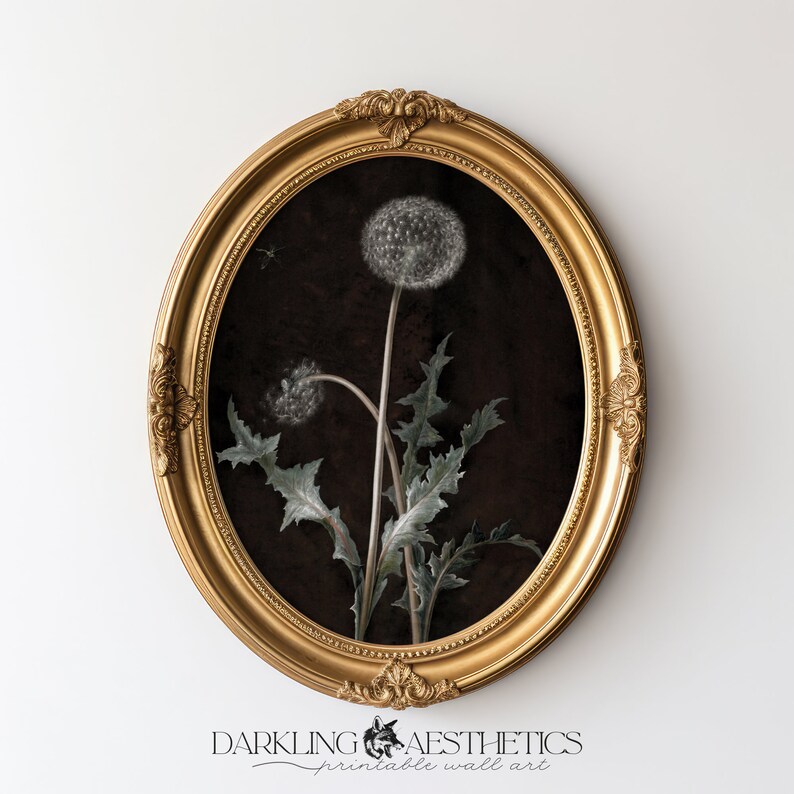 Dark Dandelion Print | Vintage Moody Victorian Floral Cottagecore ...