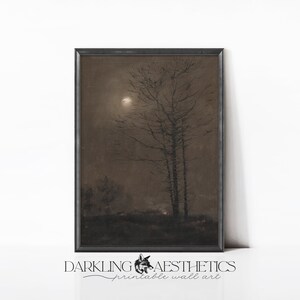 Dark Moon & Tree Painting | Vintage Moody Cottagecore Countryside ...