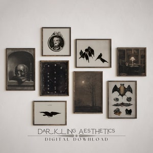 Set of 8 Dark Victorian Paintings | Vintage Dark Academia Aesthetic Printable Gallery Wall Art | Edgar Allen Poe Ravens | Digital Download