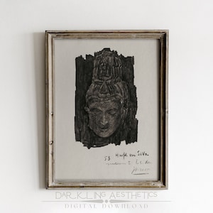 Head of Shiva Sketch Study | Vintage Moody Minimalist Museum Drawing Printable Wall Art | Dark Academia Aesthetic | Digital Download