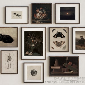 Dark Moon Painting | Vintage Moody Cottagecore Luna Night Landscape ...