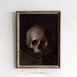 Dark Skull Print | Vintage Moody Victorian Gothic Halloween Decor Printable Wall Art | Dark Academia Aesthetic | Digital Download