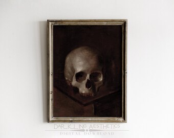Dark Skull Print | Vintage Moody Victorian Gothic Halloween Decor Printable Wall Art | Dark Academia Aesthetic | Digital Download