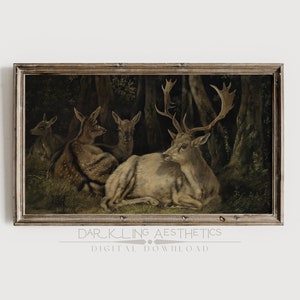 Samsung Frame TV Art | Fallow Deer Painting | Vintage Moody Cottagecore Woodland Forest Animal | Dark Academia Aesthetic | Digital Download