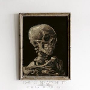 Van Gogh Skeleton Print | Vintage Moody Victorian Gothic Altered Painting Printable Wall Art | Dark Academia Aesthetic | Digital Download