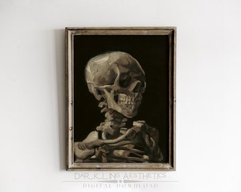 Van Gogh Skeleton Print | Vintage Moody Victorian Gothic Altered Painting Printable Wall Art | Dark Academia Aesthetic | Digital Download