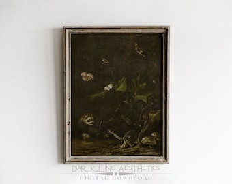 Dark Forest Wildlife Print | Vintage Moody Cottagecore Botanical Animals Printable Wall Art | Dark Academia Aesthetic | Digital Download